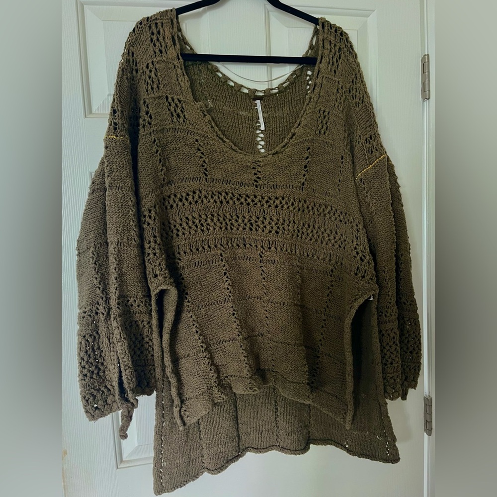 Free People Olive Oversized Crochet Knit Sweater